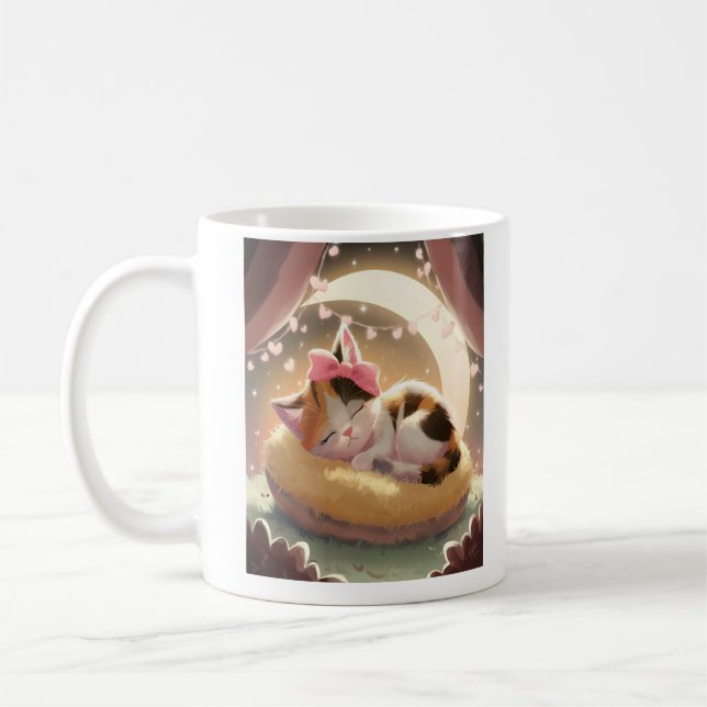 Schlafende Calico Katze, cuye Cat Nickerchen Kaffeetasse (Links)
