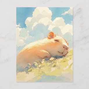 Schlafende Capybara auf einer sonnigen grünen Wies Postkarte