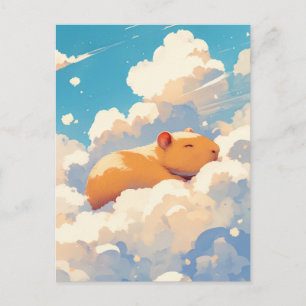 Schlafende Capybara schwebt in weicher flauschiger Postkarte