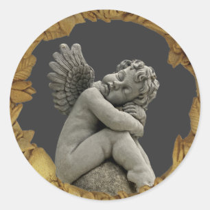 Schlafende Cherub-Engel-Skulptur Rund Aufkleber. Runder Aufkleber