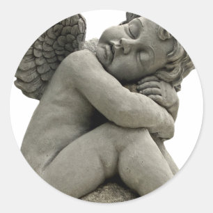 Schlafende Cherub-Engel-Skulptur Rund Aufkleber. Runder Aufkleber