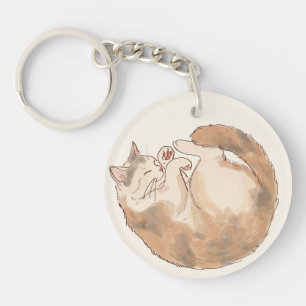 Schlafende Dreifarbenkatze-Acryl-Schlüsselanhänger Schlüsselanhänger