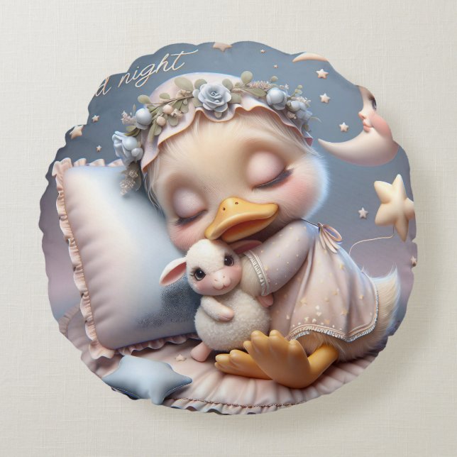 Schlafende Ente mit Schafen, Sammlung von Natasha Rundes Kissen (Vorderseite)