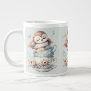 Schlafende Eule in gestapelten floralen Teetassen Jumbo-Tasse