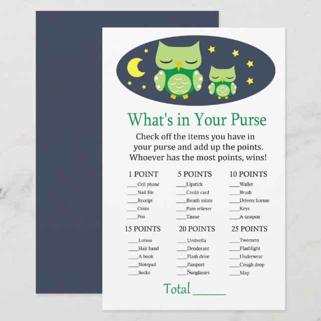 Schlafende Eule Was in Ihrem Handtaschenspiel ist  (Vorne/Hinten)