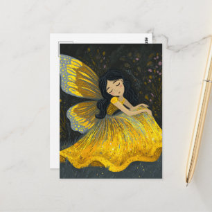 Schlafende Fee in einem gelben Kleid Postkarte