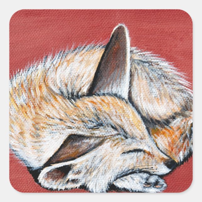 Schlafende Fennec Fox-Malerei Quadratischer Aufkleber (Vorderseite)