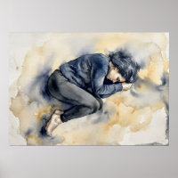 Schlafende Figur Blaue Aquarellposter
