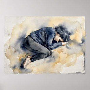 Schlafende Figur Blaue Aquarellposter Poster