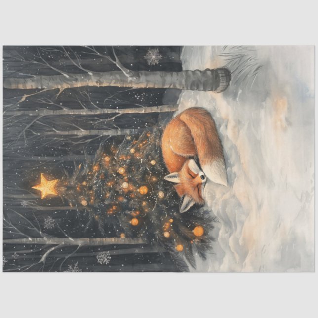 Schlafende Fox Whimsical Rustikale Weihnachtsdekou Seidenpapier (Vorderseite)