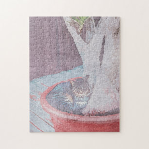 schlafende Freiluftkatze Digitale Kunst Wasserfarb Puzzle