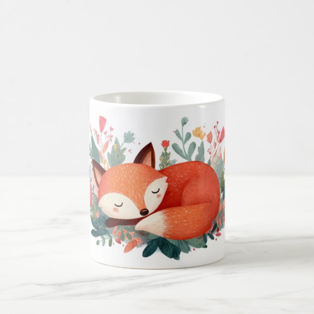 Schlafende Fuchs-Blumen-Süße Illustration Kaffeetasse (Mittel)