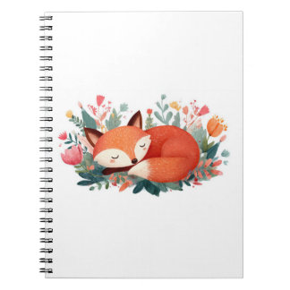 Schlafende Fuchs-Blumen-Süße Illustration Notizblock