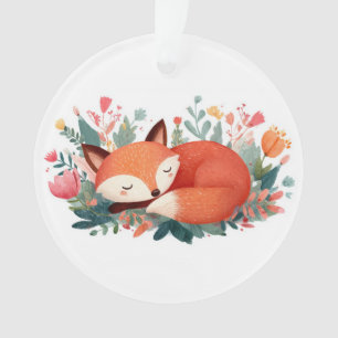 Schlafende Fuchs-Blumen-Süße-Illustration Ornament