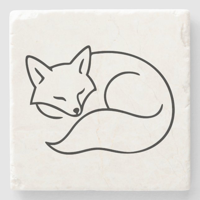 Schlafende Fuchs-Linienkunst – minimalistischer Wo Steinuntersetzer (Vorderseite)