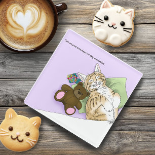 Schlafende getigerte Katze Komfort Cute Gemütlich Glasuntersetzer