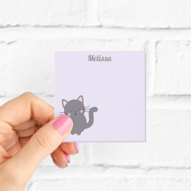 Schlafende Graue Katze Lila Klebezettel Post-it Klebezettel (Von Creator hochgeladen)