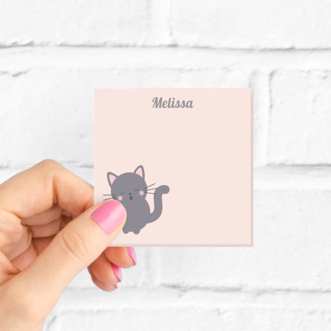 Schlafende Graue Katze Rosa Haftnotizen Post-it Klebezettel (Von Creator hochgeladen)