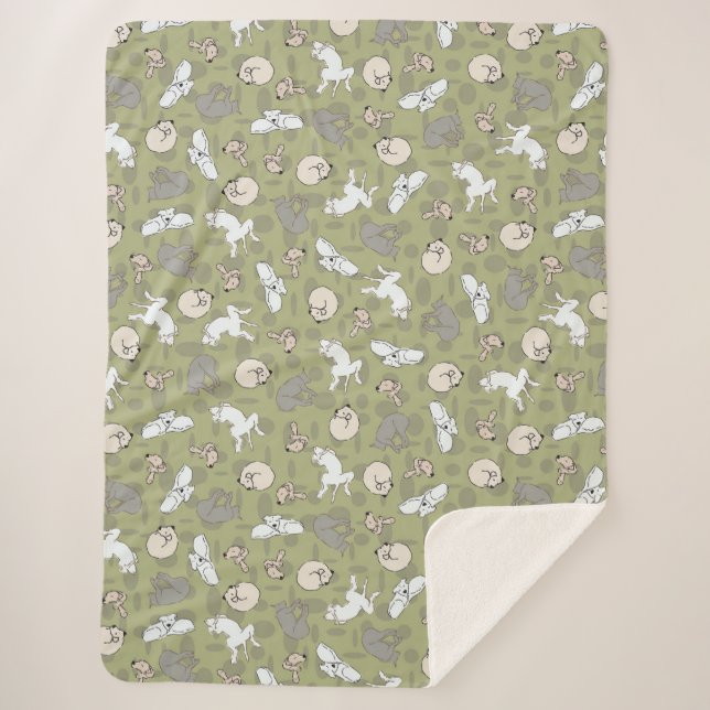 Schlafende Hunde Inspiriert Druck in grünem Grau Sherpadecke (Vorderseite)