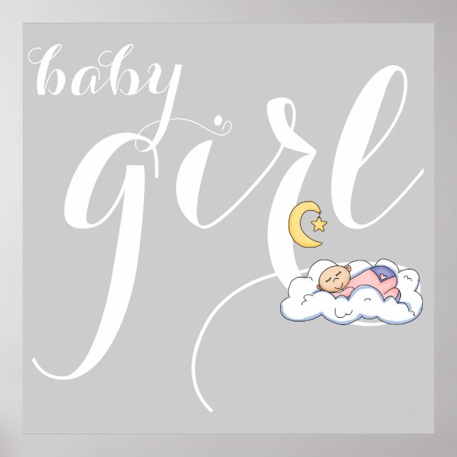 Schlafende junge Typografie niedliches graues Kind Poster (Vorne)