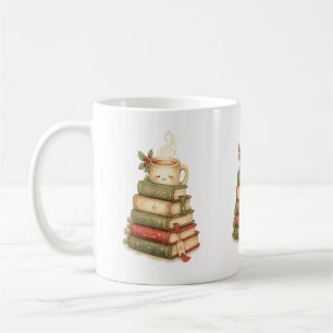 Schlafende Kakao-Tasse auf Büchern Weihnachts-Kaff Kaffeetasse