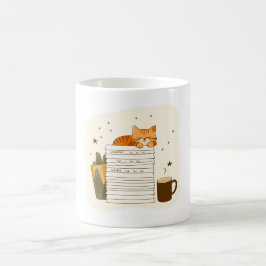 Schlafende Katze auf Buchstapel-Tasse Kaffeetasse