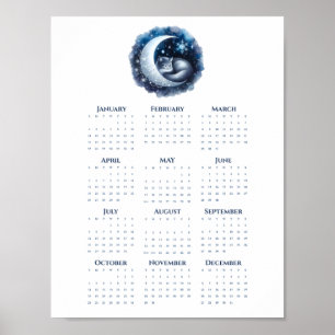 Schlafende Katze auf dem Mond 2026 Kalender Minima Poster