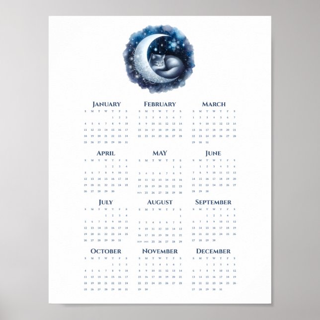 Schlafende Katze auf dem Mond 2026 Kalender Minima Poster (Vorne)