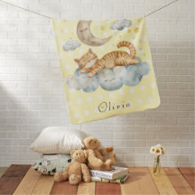 Schlafende Katze auf einer Wolke mit Mond und Ster
