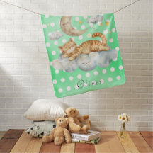 Schlafende Katze auf einer Wolke mit Mond und Ster