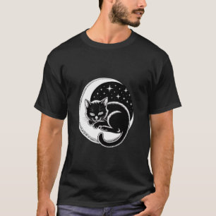 Schlafende Katze auf zunehmendem Mond mit Sternen T-Shirt