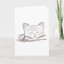 Schlafende Katze Bleistiftzeichnung Grußkarte