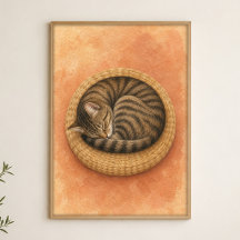 Schlafende Katze Curl Wasserfarbe Whimsical Art Po