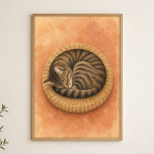 Schlafende Katze Curl Wasserfarbe Whimsical Art Po Poster