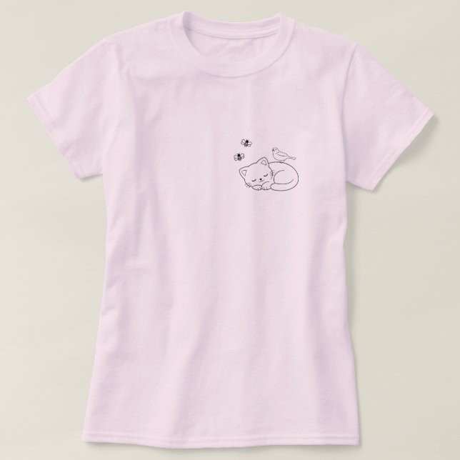Schlafende Katze Einfach T-Shirt (Design vorne)