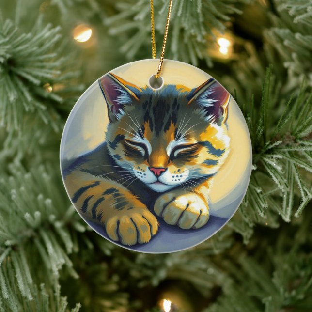 Schlafende Katze Keramik Ornament (Baum)