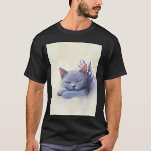 Schlafende Katze mit Lavendel-Haustier-Illustratio T-Shirt