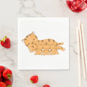 Schlafende Katze mit säugenden Kätzchen Serviette