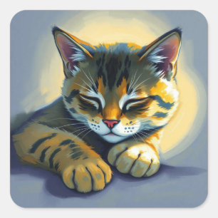 Schlafende Katze Quadratischer Aufkleber