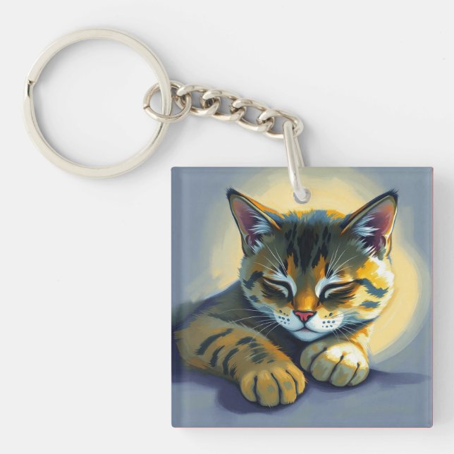 Schlafende Katze Schlüsselanhänger (Vorderseite)