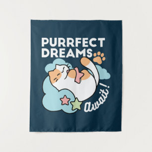Schlafende Katze umarmt Stern – Purrfekte Träume S Wandteppich