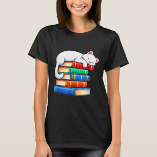 Schlafende Katze und Bücher süß lustig gemütlich B T-Shirt