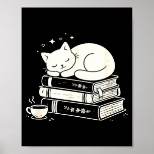 Schlafende Katze und Bücher süß niedlich gemütlich Poster