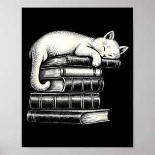 Schlafende Katze und Bücher süß niedlich gemütlich Poster