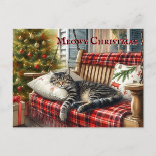 Schlafende Katze und Weihnachtsbaum Postkarte