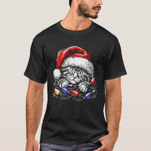 Schlafende Katze Weihnachtsbaum Lichter, süße Kätz T-Shirt