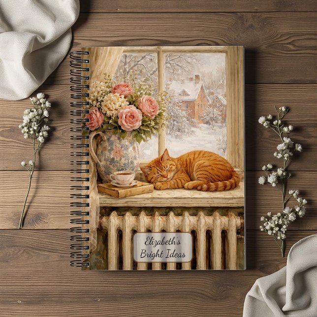 Schlafende Katze Winterfenster Notizbuch (Von Creator hochgeladen)