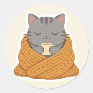 Schlafende Katzen-Decke-Kakao-Aufkleber Runder Aufkleber
