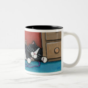 Schlafende Katzen- und Mäuse-Tasse Zweifarbige Tasse