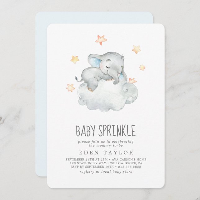 Schlafende kleine Elefantenjunge Sprinkle Einladung (Vorne/Hinten)